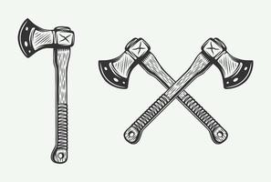 axes croisés vintage dans un style rétro. peut être utilisé pour le logo, l'emblème, l'insigne, l'étiquette, le timbre ou la marque. art graphique monochrome. illustration vectorielle. vecteur