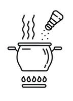 une casserole sur une gaz poêle. vecteur illustration. ligne style