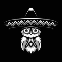 hibou sombrero noir et blanc mascotte conception vecteur