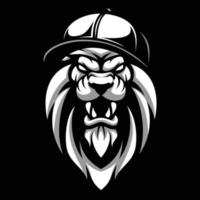 Lion chapeau noir et blanc mascotte conception vecteur