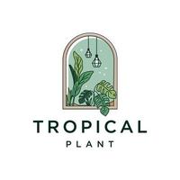 esthétique tropical plante logo conception icône. moderne minimaliste abstrait esthétique la nature cambre illustrations. bohémien style mur décor. vecteur