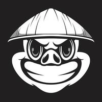 porc agriculteur chapeau noir et blanc mascotte conception vecteur