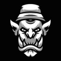 ogre seau chapeau noir et blanc mascotte conception vecteur