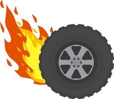 brûlant roue de auto. flammes sur pneu. symbole de la vitesse et courses. technique problèmes et accident. Feu sur route. vecteur
