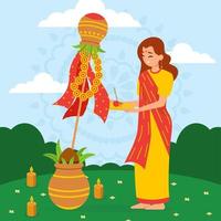 femme priant pour gudi padwa, nouvel an hindou vecteur