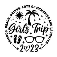 les filles voyage 2023 , amis, plage, boissons, les filles voyage , les filles vacances , été vacances chemise conception vecteur