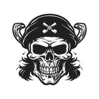 crâne pirate, logo concept noir et blanc couleur, main tiré illustration vecteur