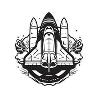 vaisseau spatial, logo concept noir et blanc couleur, main tiré illustration vecteur