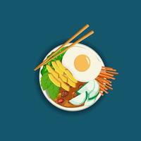 Bibimbap minimal unique vecteur avec baguettes ensemble coréen Corée bol cuisinier chaud délicieux pimenter soupe Viande repas légume en bonne santé riz Bibimbap Kimchi agrafe art restaurant isolé modèle Contexte.