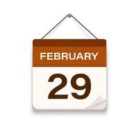 février 29, calendrier icône avec ombre. jour, mois. réunion rendez-vous temps. un événement programme date. plat vecteur illustration.