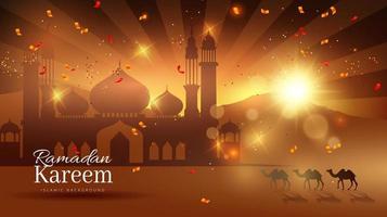 Ramadan kareem Contexte. avec mosquée silhouette, pour islamique salutation carte et affiche. vecteur