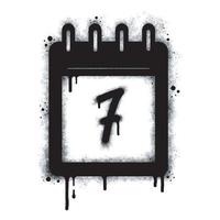 vaporisateur graffiti calendrier icône isolé sur blanc Contexte. nombre Sept graffiti symbole avec surpulvérisation dans noir sur blanche. vecteur illustration.