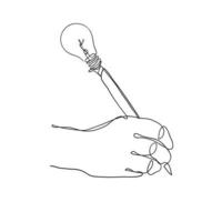 continu ligne dessin main en portant crayon avec ampoule illustration vecteur