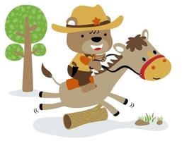 peu ours dessin animé dans shérif costume équitation cheval vecteur