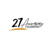 27 année anniversaire fête logo conception avec noir Couleur isolé Police de caractère et Jaune Couleur sur blanc Contexte vecteur