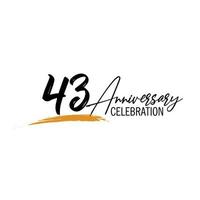 43 année anniversaire fête logo conception avec noir Couleur isolé Police de caractère et Jaune Couleur sur blanc Contexte vecteur