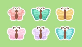 mignonne papillon autocollants illustration ensemble. jolie vecteur papillons avec printemps et été couleurs pour enfants.