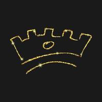 couronne dessinée à la main de paillettes d'or. reine de croquis de graffiti simple ou couronne de roi. couronnement impérial royal et symbole monarque isolé sur fond sombre. illustration vectorielle. vecteur