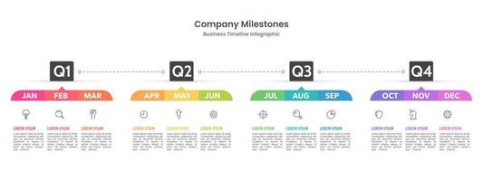 infographie modèle pour entreprise. 12 mois chronologie à succès. présentation, feuille de route, jalon, quarts. vecteur illustration.