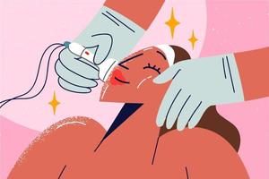 content femme avoir faciale traitement dans spa. souriant fille prendre plaisir beauté visage procédures dans esthétique médicament clinique. soins de la peau. vecteur illustration.