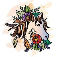 dessin de cheval tête avec floral décoration vecteur