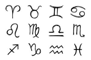 main tiré zodiaque panneaux ésotérique symbole griffonnage ensemble astrologie clipart éléments pour conception vecteur