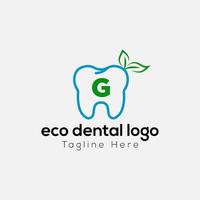 éco dentaire logo sur lettre g modèle. éco dentaire sur g lettre, initiale éco dentaire, les dents signe concept vecteur