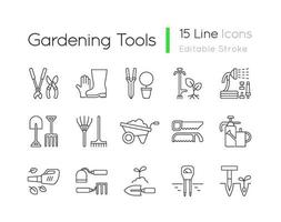 ensemble d & # 39; icônes linéaires outils de jardinage vecteur