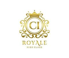 d'or lettre ci modèle logo luxe or lettre avec couronne. monogramme alphabet . magnifique Royal initiales lettre. vecteur