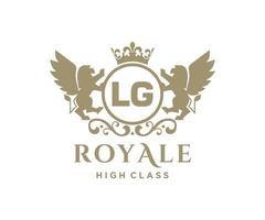 d'or lettre lg modèle logo luxe or lettre avec couronne. monogramme alphabet . magnifique Royal initiales lettre. vecteur