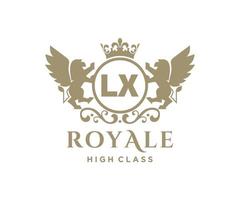 d'or lettre lx modèle logo luxe or lettre avec couronne. monogramme alphabet . magnifique Royal initiales lettre. vecteur