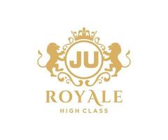 d'or lettre ju modèle logo luxe or lettre avec couronne. monogramme alphabet . magnifique Royal initiales lettre. vecteur