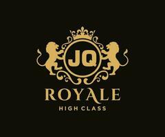d'or lettre jq modèle logo luxe or lettre avec couronne. monogramme alphabet . magnifique Royal initiales lettre. vecteur