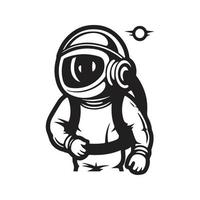 astronaute, logo concept noir et blanc couleur, main tiré illustration vecteur