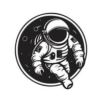 astronaute, logo concept noir et blanc couleur, main tiré illustration vecteur