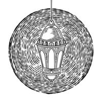 lampe à pétrole vintage dessinée à la main. conception islamique avec vieille lanterne suspendue rétro isolée sur fond blanc. ramadan kareem, thème eid mubarak. illustration de lanterne à huile de croquis de vecteur. vecteur