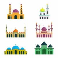 ensemble de vecteurs de la mosquée islamique. ramadan kareem, joyeux eid mubarak. icônes dessinées à la main avec des éléments de design plat et coloré. illustrations de style linéaire moderne isolés sur fond blanc. vecteur