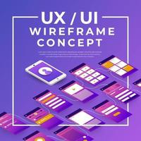 Organigramme ux ui. maquettes concept d'application mobile design plat isométrique. illustration vectorielle. vecteur