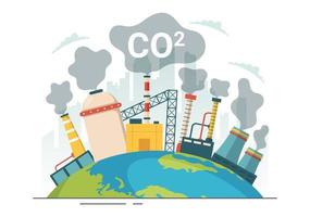 carbone dioxyde ou CO2 illustration à enregistrer planète Terre de climat changement comme une résultat de usine et véhicule la pollution dans main tiré modèles vecteur