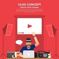 concept de vlog design plat. créer du contenu vidéo et gagner de l'argent. vecteur illustrent