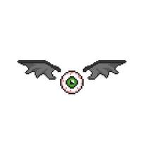 globe oculaire avec diable aile dans pixel art style vecteur