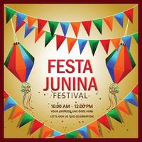 illustration vectorielle de festa junina avec drapeau du parti coloré et lanterne vecteur