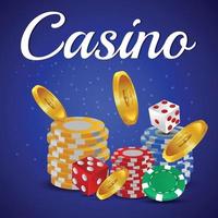 fond de jeu de casino en ligne avec jetons et dés de casino vecteur