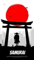 samouraï dans de face de une rouge lune. Japonais samouraï guerrier avec une épée. samouraï avec rouge lune fond d'écran. rouge lune. Japonais thème fond d'écran. vecteur