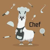 mignonne marrant lama dessin animé alpaga chef mascotte animal main tiré vecteur