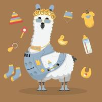 mignonne marrant lama dessin animé alpaga mère mascotte animal main tiré vecteur