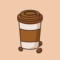mignonne papier café tasse avec café des haricots dessin animé icône vecteur illustration. café boisson icône concept. vecteur plat contour icône