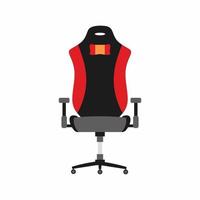 chaise de jeu sombre et rouge isolée sur l'icône plate de fond blanc. fauteuil de jeu ergonomique environnement confortable. Concept d'équipement e-sports. illustration vectorielle de dessin animé plat design vecteur
