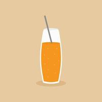 illustration plate de verre de style d'icône de dessin animé plat de jus d'orange frais naturel. illustration de boissons, jus de fruits, mode de vie sain et frais orange. symbole du petit déjeuner sain vecteur