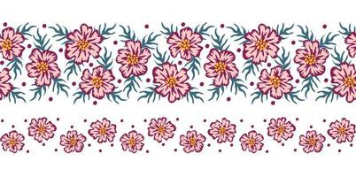 sans couture floral frontière avec rose fleurs et polka points vecteur